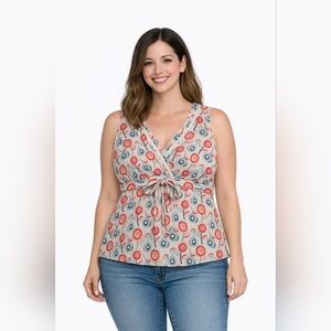 Tm &Style Cotton Floral V-Neck Wrap Tunic XL Sleeveless Boho Summer Casual Chic